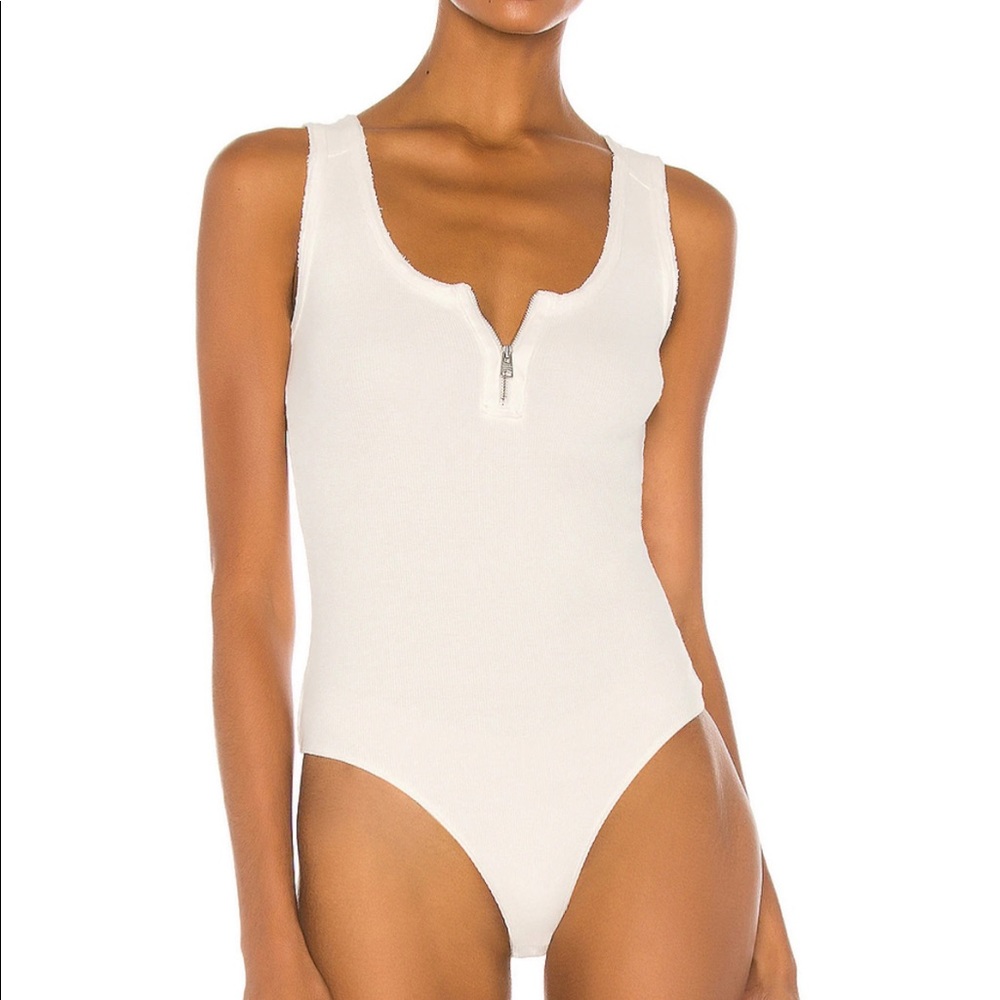 ALLSAINTS Alicia Zip Front Bodysuit in Chalk White